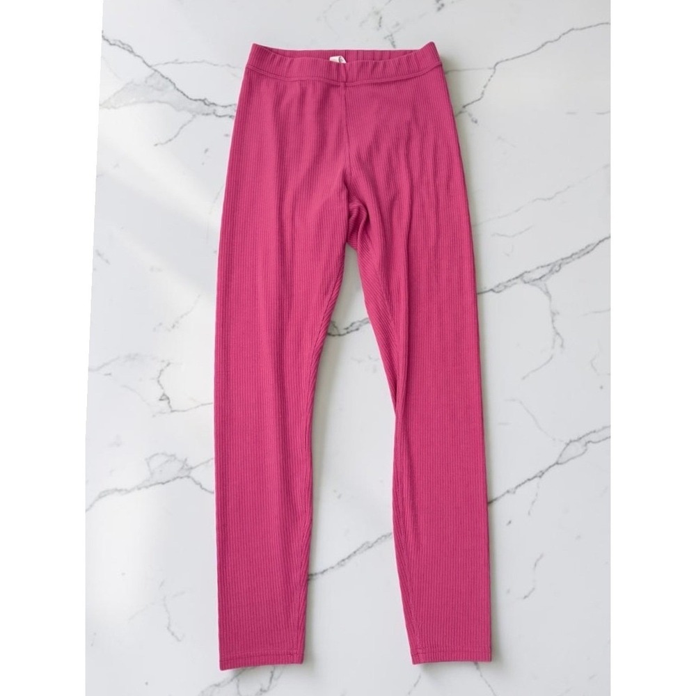 ALO Yoga Blissful Leggings Ribbed High-Waist 7/8 Size Small Pink Loungewear 25"
